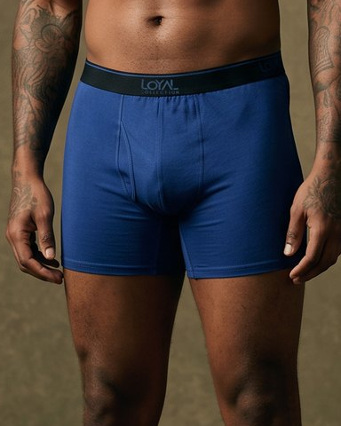 Blue Boxer Brief worn, close detail