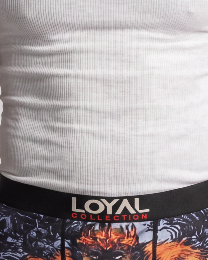 Lion Boxer Brief worn, close detail
