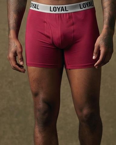 Red Boxer Brief worn, close detail
