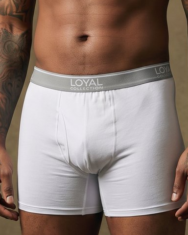 White Boxer Brief worn, close detail