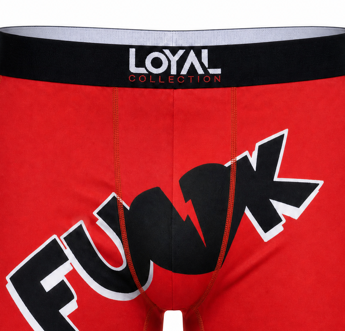 FUNK Red Boxer Brief, waistband and pouch detail