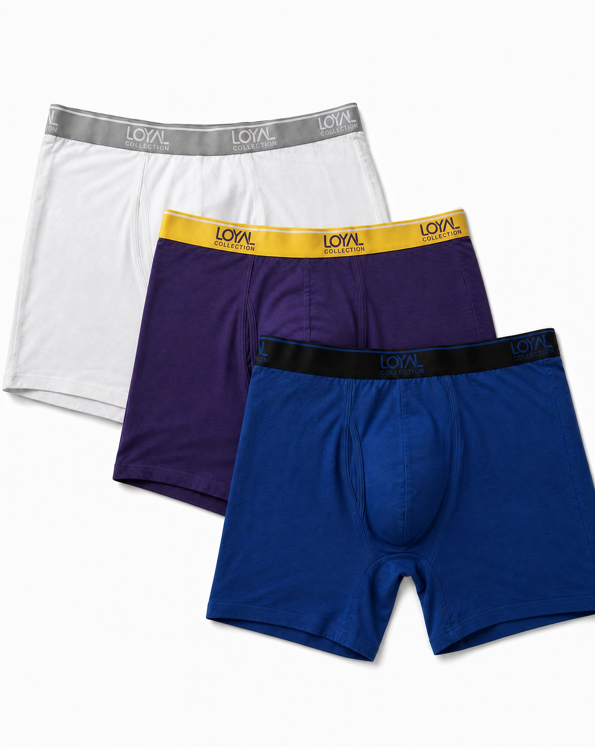 3 Pack Blue/White/Purple, waistband and pouch detail