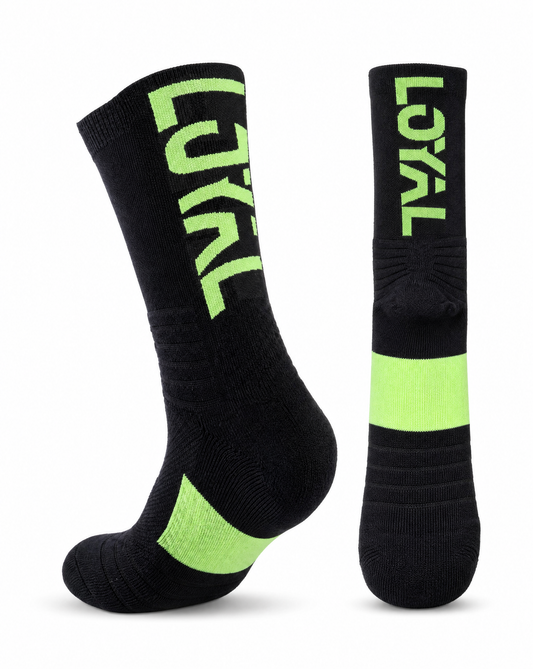 Black and Green Crew Socks, front view