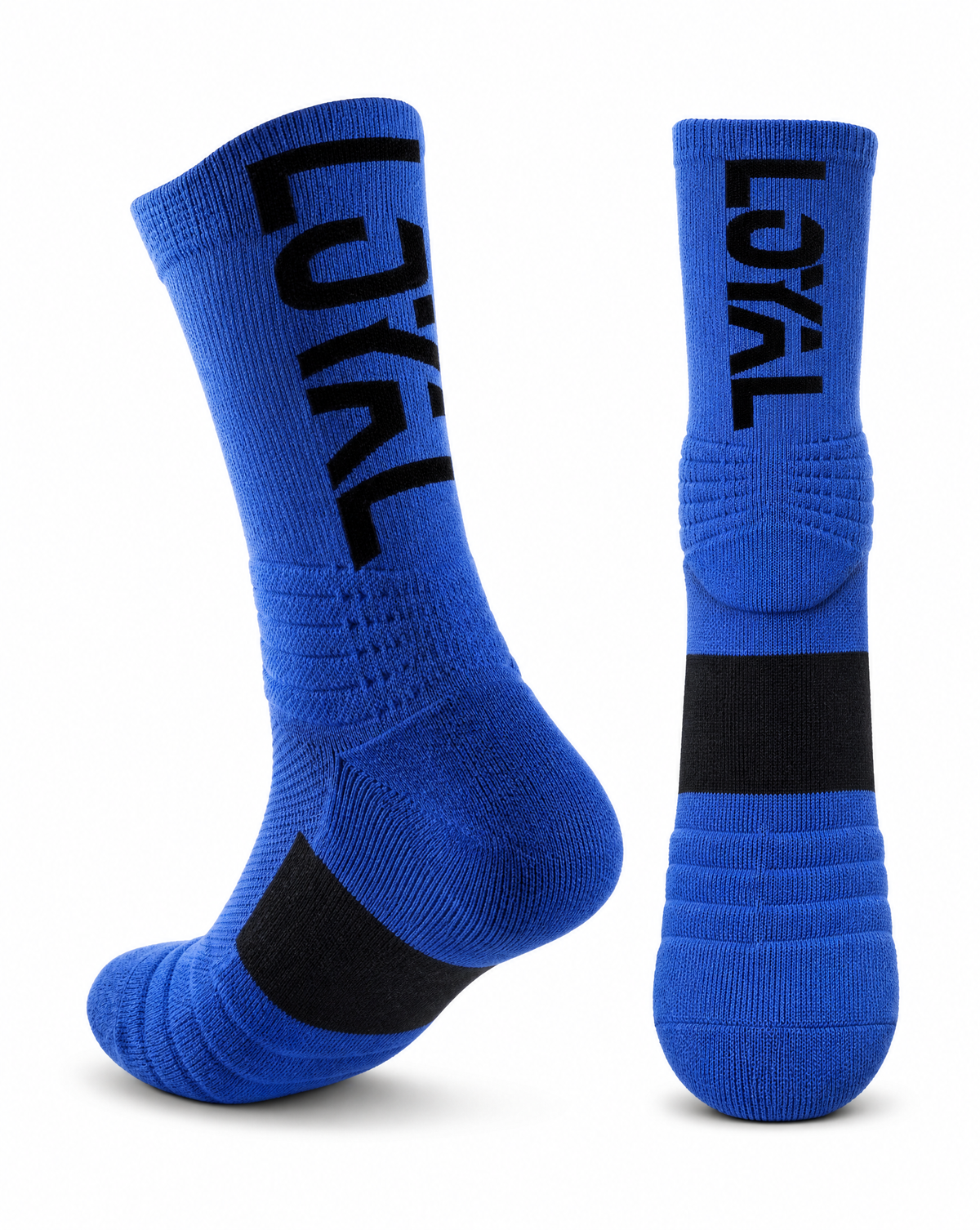 Blue and Black Crew Socks, front view