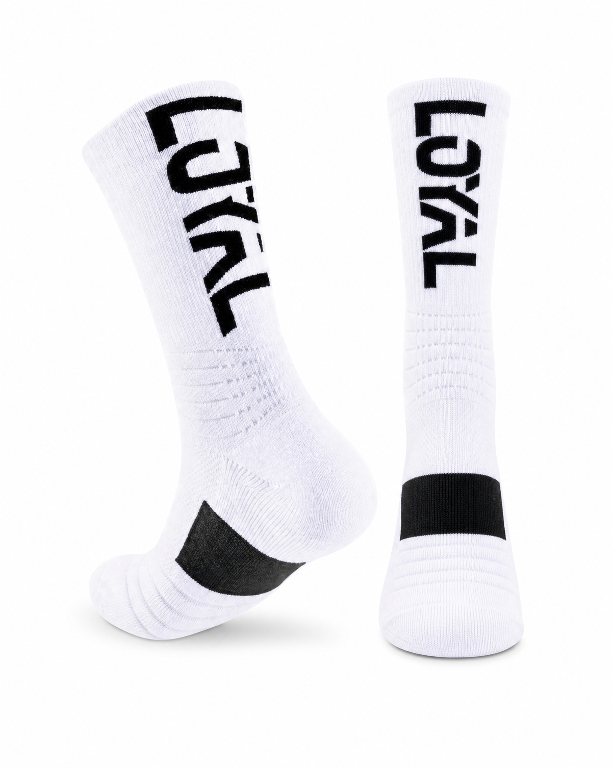 White and Black Crew Socks, front view